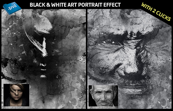 Photoshop Black and White art portrait effect - Black and White Art Portrait Generator in Photoshop