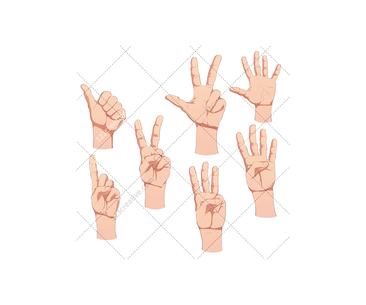 Hand vector pack - various hand pose, pointing finger, gesture, counting,  ok vector, stop, thumb up, hand vector art