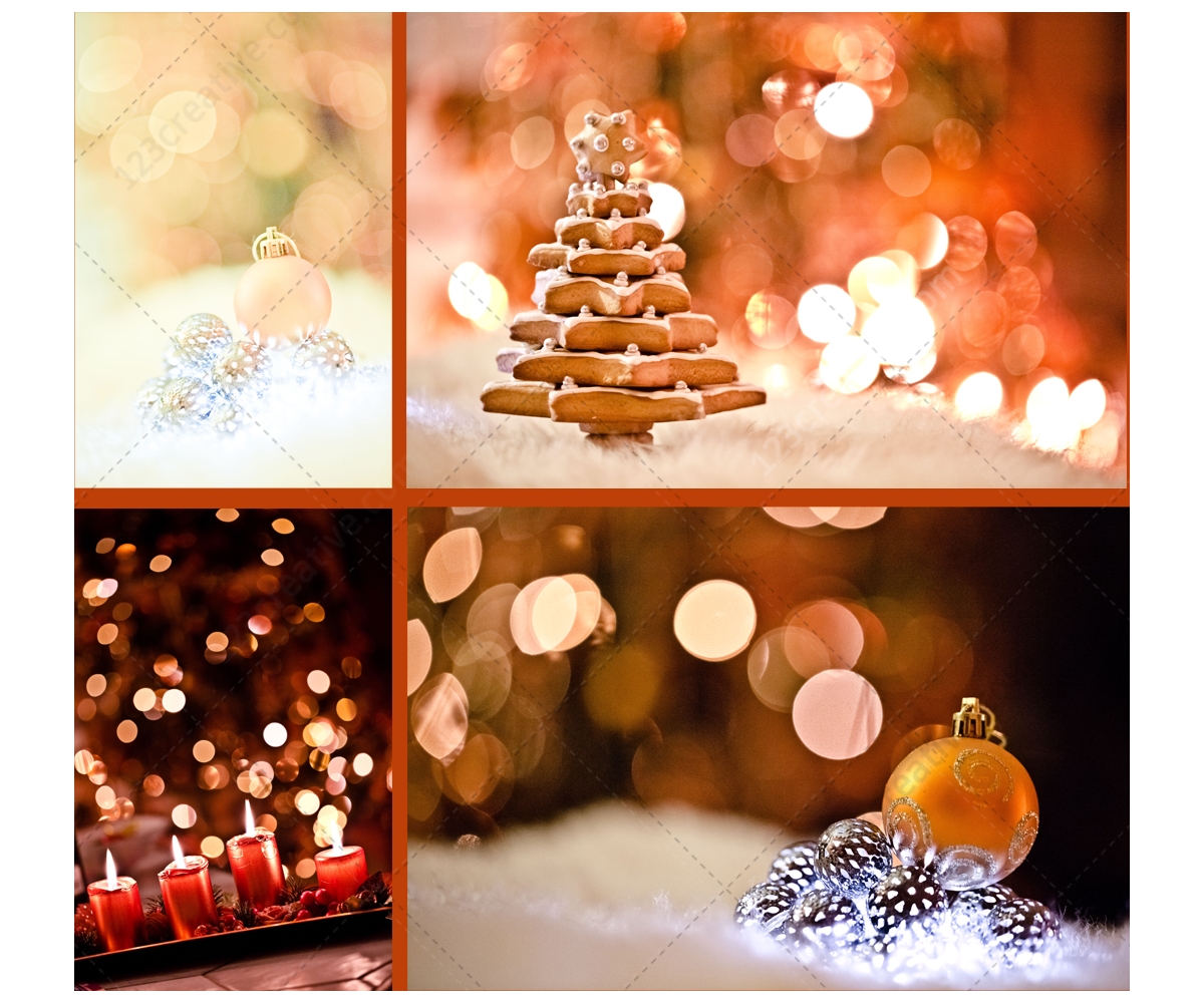 Christmas backgrounds - many motives for Christmas cards (Christmas balls,  Christmas tree, gingerbreads and candles)