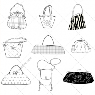 Female handbag vectors - collecion of various woman handbags and woman