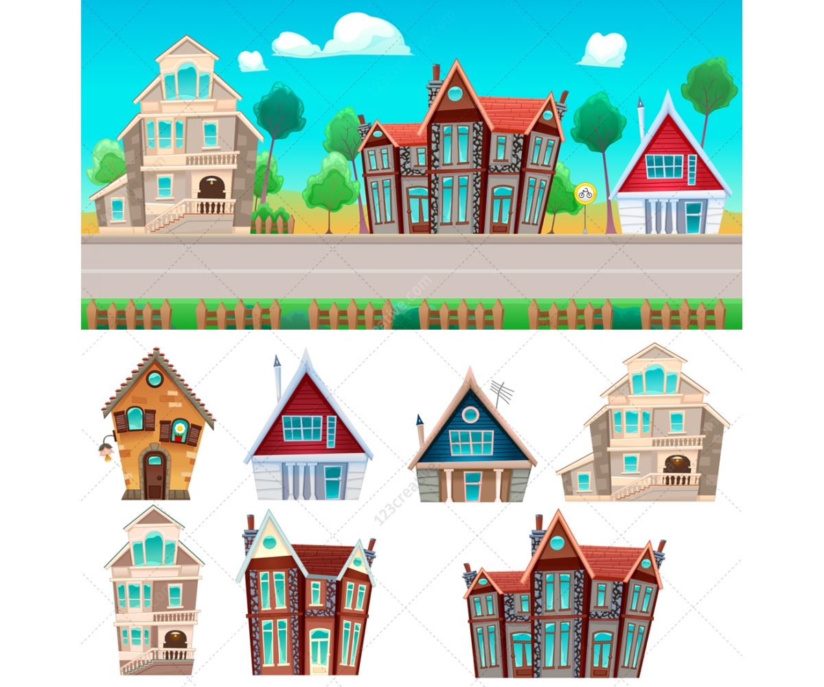 Cartoon house vector set - various house vector illustrations